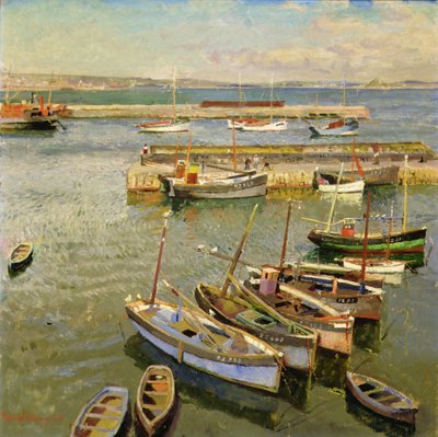 Barcos, Porto de Newlyn de Harold Harvey