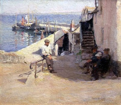 Newlyn Street Scene (óleo sobre tela) de Harold Harvey