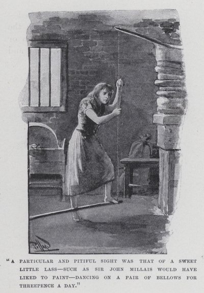 "Uma visão particular e lamentável foi a de uma pequena e doce menina, como Sir John Millais teria gostado de pintar, dançando sobre um par de foles por três pitadas por dia" (foto a p/b) de Harold Hume Piffard