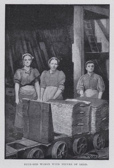 Mulheres de cama azul com camiões de chumbo (foto a p/b) de Harold Hume Piffard