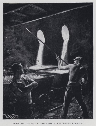 Desenho da cinza preta de um forno rotativo (foto a p/b) de Harold Hume Piffard