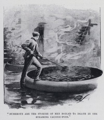 "Numerosas são as histórias de homens fervidos até à morte nos fumegantes pontos cáusticos" (foto a p/b) de Harold Hume Piffard