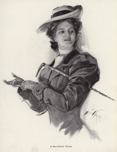 Cavaleira vencedora da fita azul (litho) de Harrison Fisher