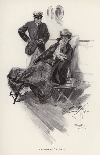 Capitão a bordo de um navio falando com uma mulher convalescente (litho) de Harrison Fisher