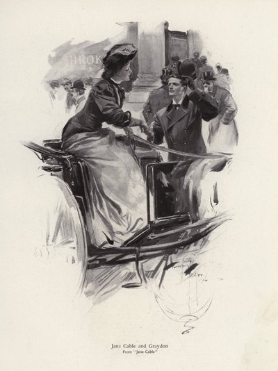 As personagens Jane Cable e Graydon do romance Jane Cable, de George Barr McCutcheon (litho) de Harrison Fisher