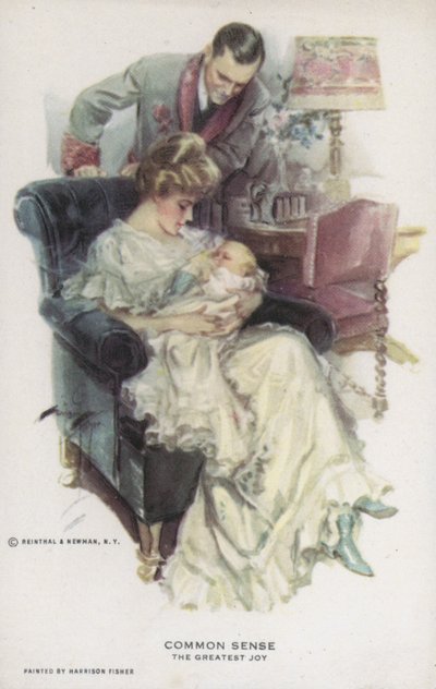 Senso comum - a maior alegria: casal com o bebê de Harrison Fisher