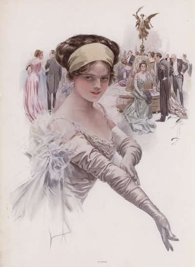 Debutante a um baile (cor litho) de Harrison Fisher