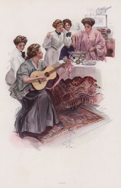 Grupo de jovens mulheres que fazem fudge (cor litho) de Harrison Fisher