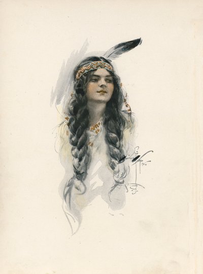 Canção de Hiawatha de Longfellow (litografia a cores) de Harrison Fisher