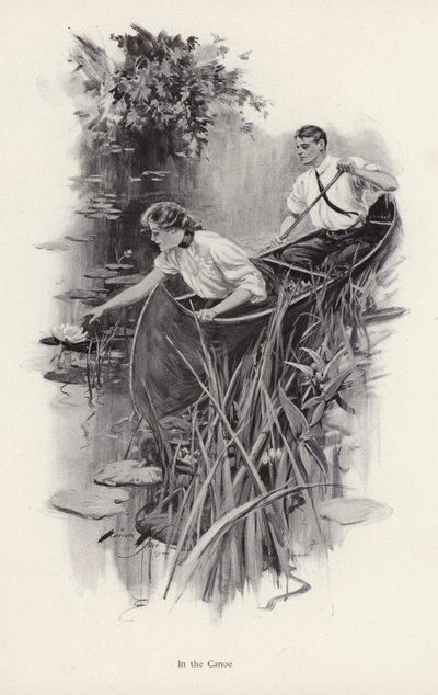 Homem e mulher em uma canoa (litho) de Harrison Fisher