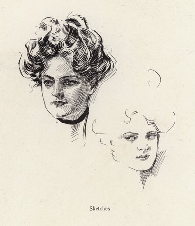 Esboços de caneta de uma jovem mulher (litho) de Harrison Fisher