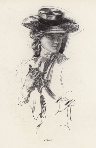 Retrato de uma mulher de chapéu (litho) de Harrison Fisher