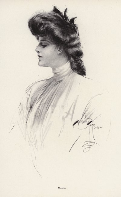 Retrato de uma mulher chamada Marcia (litho) de Harrison Fisher