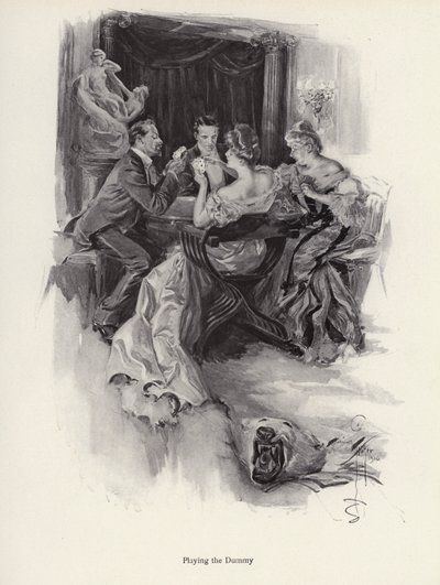 Dois casais a jogar às cartas numa festa nocturna (litho) de Harrison Fisher