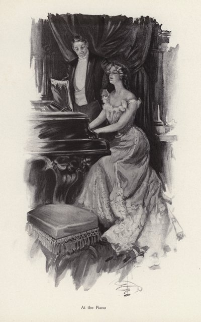 Mulher a cantar ao piano (litho) de Harrison Fisher