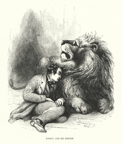 Leão e seu guardião (gravura) de Harrison William Weir