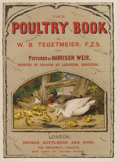 Ilustração da página de título de The Poultry Book de W B Tegetmeier (chromolitho) de Harrison William Weir
