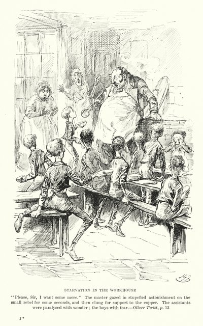 Ilustração para Oliver Twist de Charles Dickens (litografia) de Harry (after) Furniss