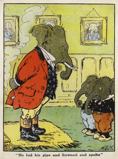 "Ele escondeu o seu cachimbo, franziu o sobrolho e falou" (cor litho) de Harry B Neilson