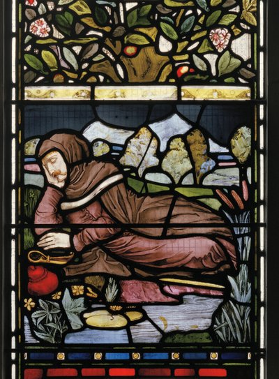 O poeta Langland dormindo, Piers Ploughman, 1873 (vitral) de Harry Burrow