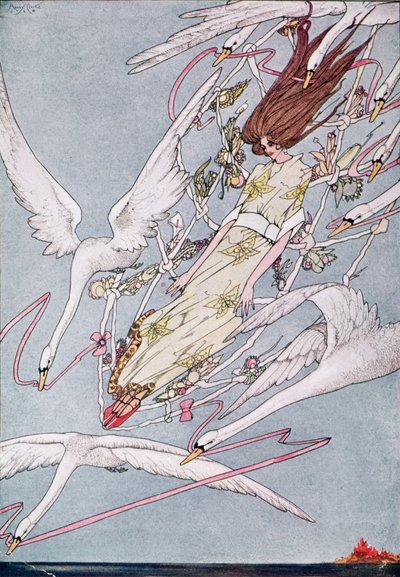 "E o Dia Inteiro em que Voaram para a Frente", ilustração de Wild Swans de Hans Christian Andersen de Harry Clarke