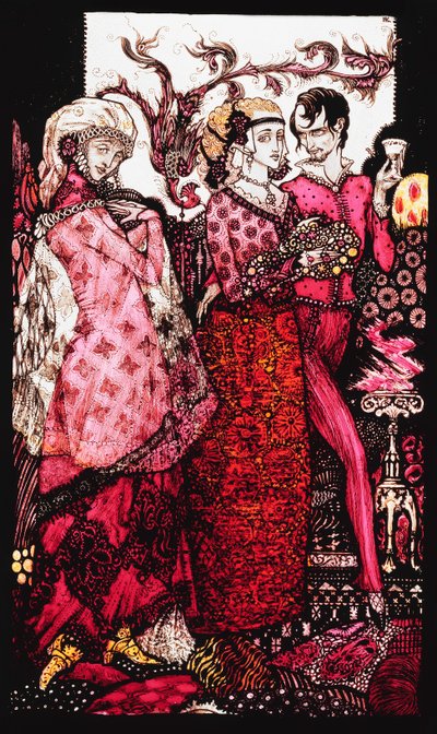 Bert, o Pé Grande, cantado por Villon "." Queens ", nove painéis de vidro acidificados, manchados e pintados, ilustrando o poema de JM Synge, 1917 de Harry Clarke
