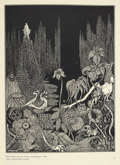 "Mas não havia voz em todo o vasto e ilimitado deserto." Ilustração para "Silêncio - uma fábula". de Harry Clarke