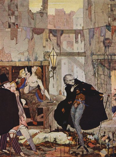 Edgar Allan Poe: O Homem da Multidão (litografia a cores) de Harry Clarke