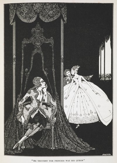 "Ele pensava que a princesa era a sua rainha". Ilustração para a história "Pele de burro". de Harry Clarke