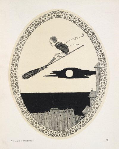 "Se eu tivesse um cabo de vassoura". Ilustração para um poema de Patrick R. Chalmers.
Um rapaz num cabo de vassoura de Harry Clarke