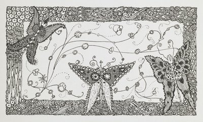 Ilustração para a história Riquet com o tufo. Um desenho de borboleta. de Harry Clarke
