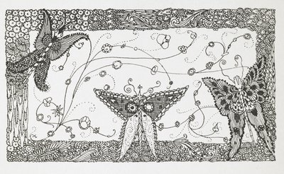 Ilustração para a história "O Mestre Gato ou o Gato das Botas". Desenho de uma borboleta. de Harry Clarke