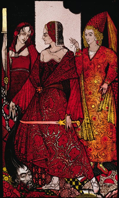 Rainhas que cortam os porcos de Glanna ... Ilustração de Harry Clarke de &39;Queens&39; por JM Synge de Harry Clarke