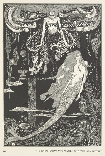 A Pequena Donzela do Mar. "Eu sei o que queres", disse a Bruxa do Mar. de Harry Clarke