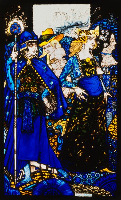 Rainhas de Sheba, Meath e Connaught "." Queens ", nove painéis de vidro acidificados, manchados e pintados, ilustrando o poema de JM Synge, 1917 de Harry Clarke