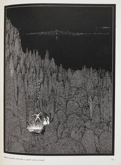 E para cima brilhava um clarão e um brilho". Ilustração para o conto "O inseto do ouro". de Harry Clarke