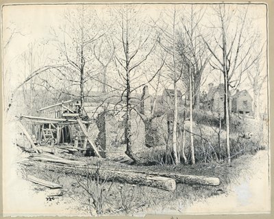 Desenho, Aspeto atual do moinho de Gaines, olhando para leste, 1885 de Harry Fenn