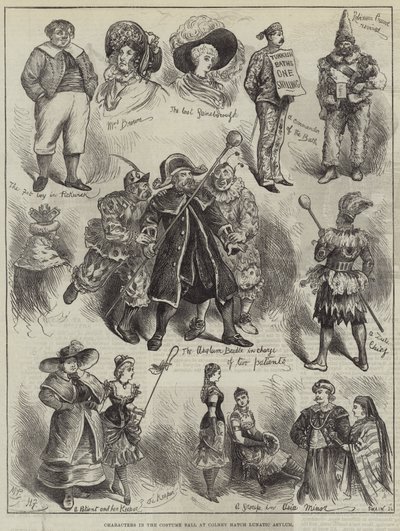 Personagens na bola de fantasia em Colney Hatch Lunatic Asylum de Harry Furniss