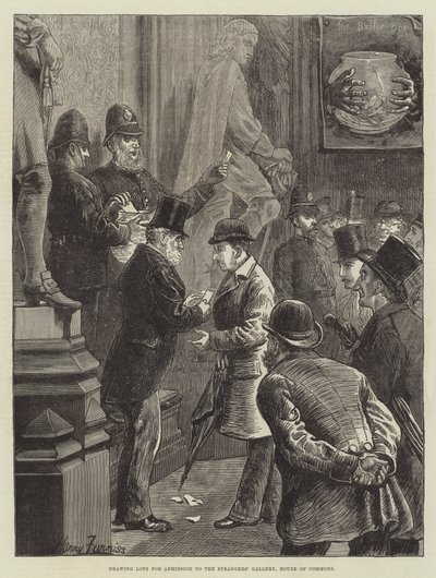 Desenhando Lotes para Admissão à Galeria dos Estranhos, Câmara dos Comuns de Harry Furniss