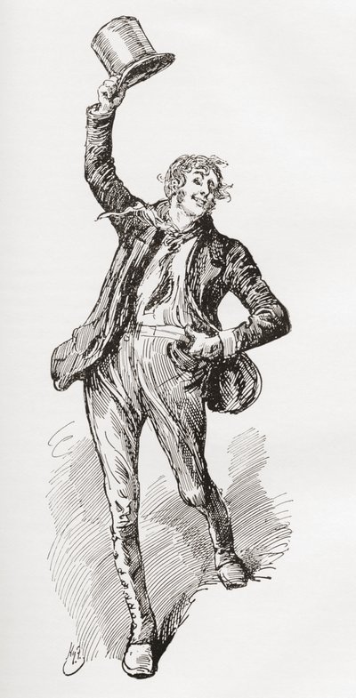 Mark Tapley. Ilustração de Harry Furniss para o romance de Charles Dickens Martin Chuzzlewit, de The Testimonial Edition, publicado em 1910. de Harry Furniss