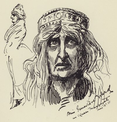 Miss Genevieve Ward como a Rainha Margarida de Harry Furniss
