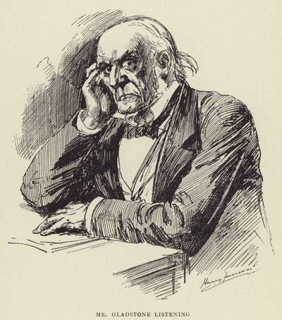 O Sr. Gladstone ouvindo de Harry Furniss