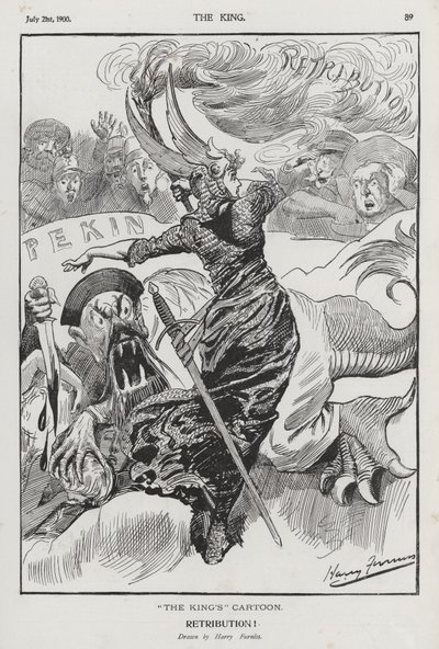 Retribuição, desenho animado sobre a Rebelião Boxer na China (gravura) de Harry Furniss