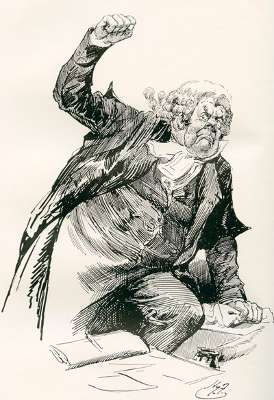 Sargento Buzfuz. Ilustração de Harry Furniss para o romance de Charles Dickens The Pickwick Papers, de The Testimonial Edition, publicado em 1910. de Harry Furniss
