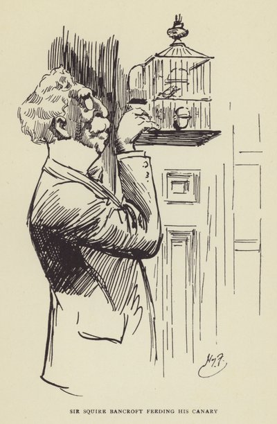 Sir Squire Bancroft alimentando seu canário de Harry Furniss