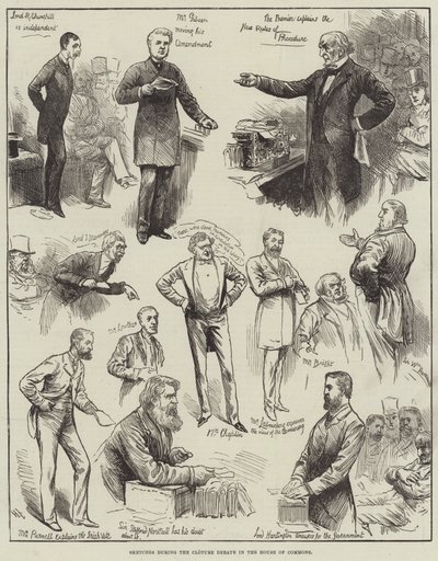 Esboços durante o Debate de Cloture na Câmara dos Comuns de Harry Furniss