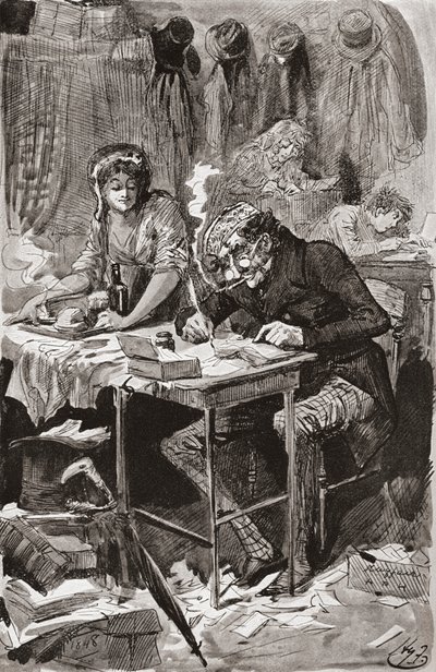 O Escritor da Carta de Mendicidade. Ilustração de Harry Furniss para o romance Charles Dickens Great Expectations, de The Testimonial Edition publicado em 1910. de Harry Furniss