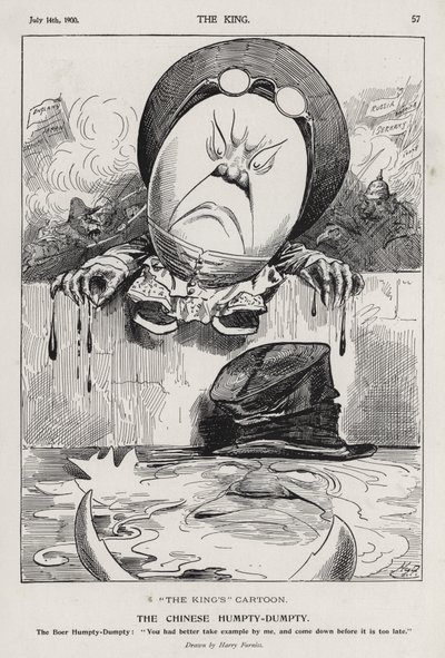 O Humpty Dumpty chinês, desenho animado sobre a Rebelião Boxer e a Guerra da Boer (gravura) de Harry Furniss