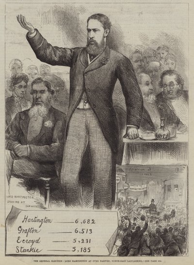 A eleição geral, Lord Hartington em Over Darwen, North-East Lancashire de Harry Furniss