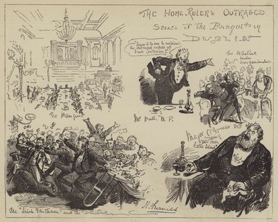Os Regentes Domésticos Indignados, Cenas no Banquete em Dublin de Harry Furniss